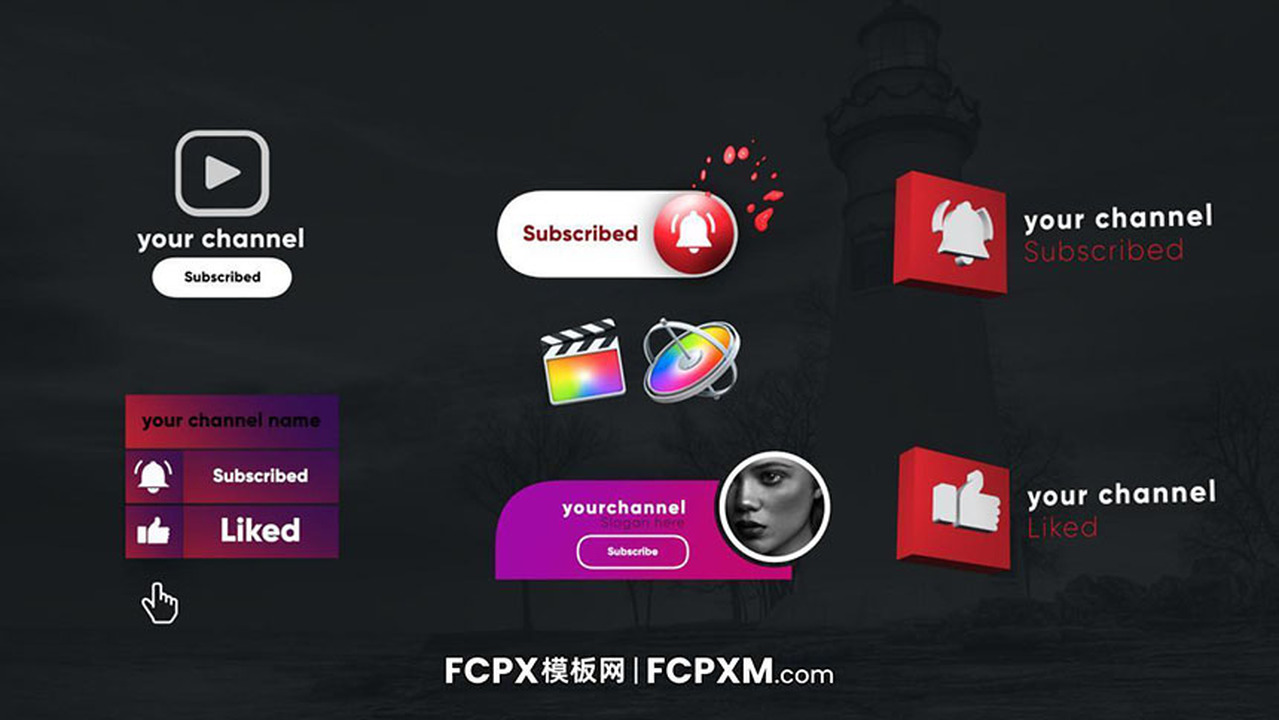 FCPX模板 Youtube油管订阅关注fcpx模板免费下载