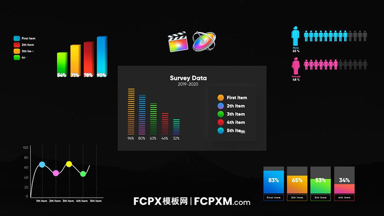 FCPX模板 现代数据统计企业会议信息图形fcpx模板下载