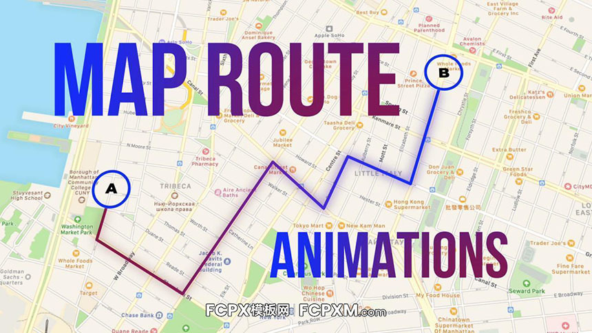 FCPX模板下载 5个创意地图路线动画打卡vlog短视频fcpx模板