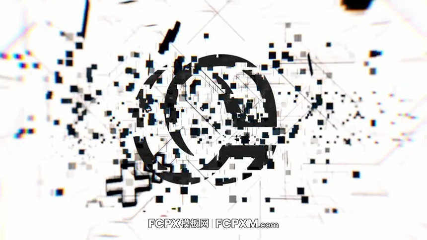 开场视频FCPX模板 黑白故障毛刺效果动态logo展示fcpx开场片头模板