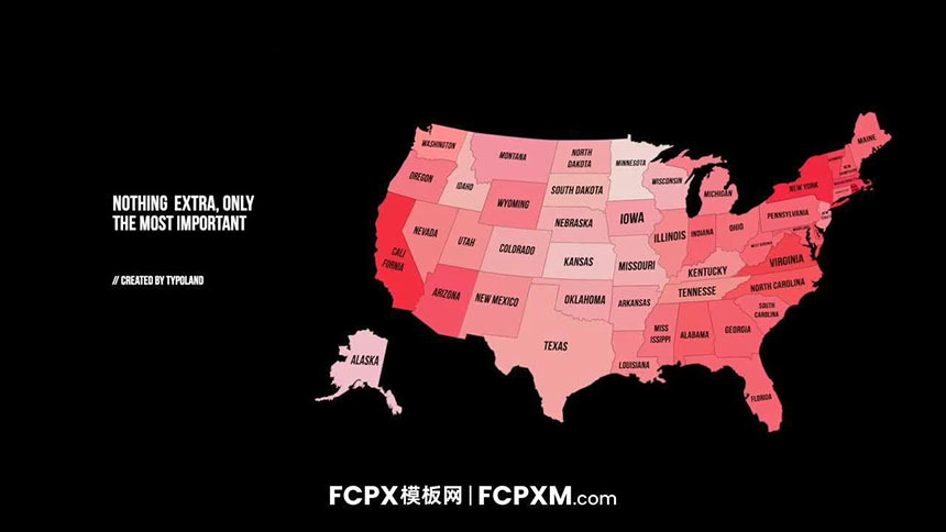 实用FCPX地图模板 美国地图信息图表fcpx短视频模板