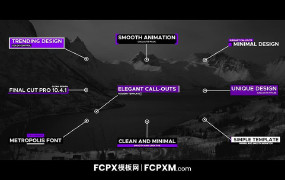 fcpx字幕模板 紫色动态线条呼出介绍备注标题fcpx模板下载