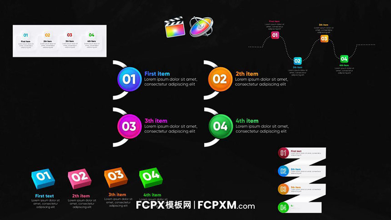 FCPX模板 动态3D数据统计信息图列表视频模板下载